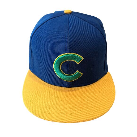 New Era 59Fifty Chicago Cubs Hat Fitted Cap 7-3/8 Rare Colorway Blue Gold Green - Picture 1 of 12
